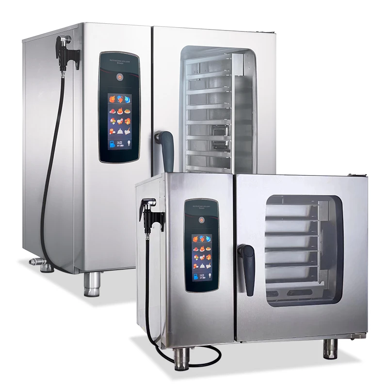 Commercial combi steam oven for versatile cooking with steam, convection, and combination modes, ensuring high-quality food preparation.