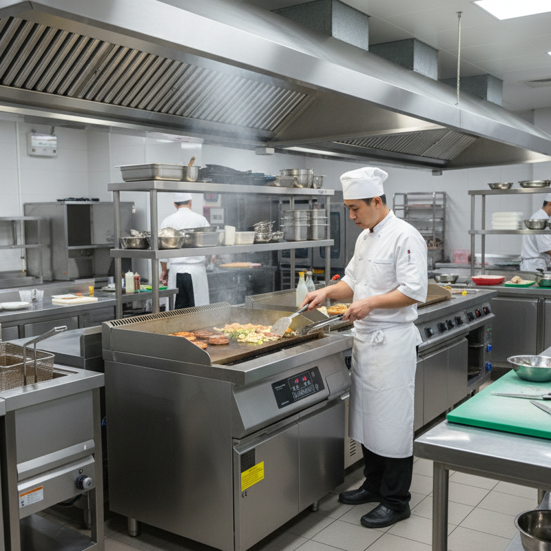 Energy-efficient commercial induction griddle cooking steak