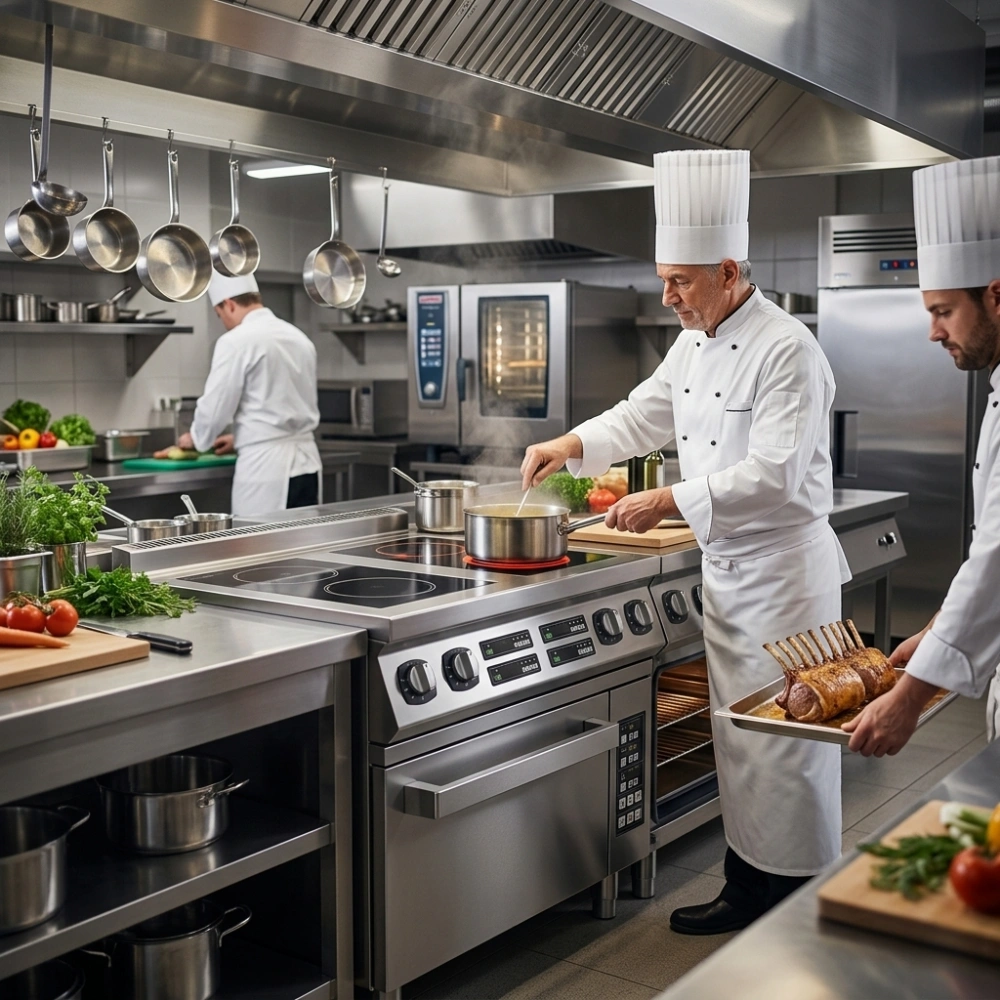 4 burner commercial induction cooker with stainless steel construction for professional kitchens