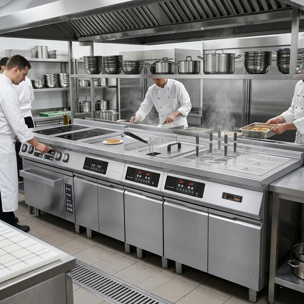 Modern commercial induction modular cooking equipment for hotels and industrial kitchens