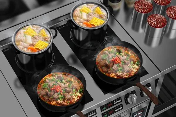 Commercial induction cookers feature multiple cooking zones, suitable for multiple cooking tasks at the same time